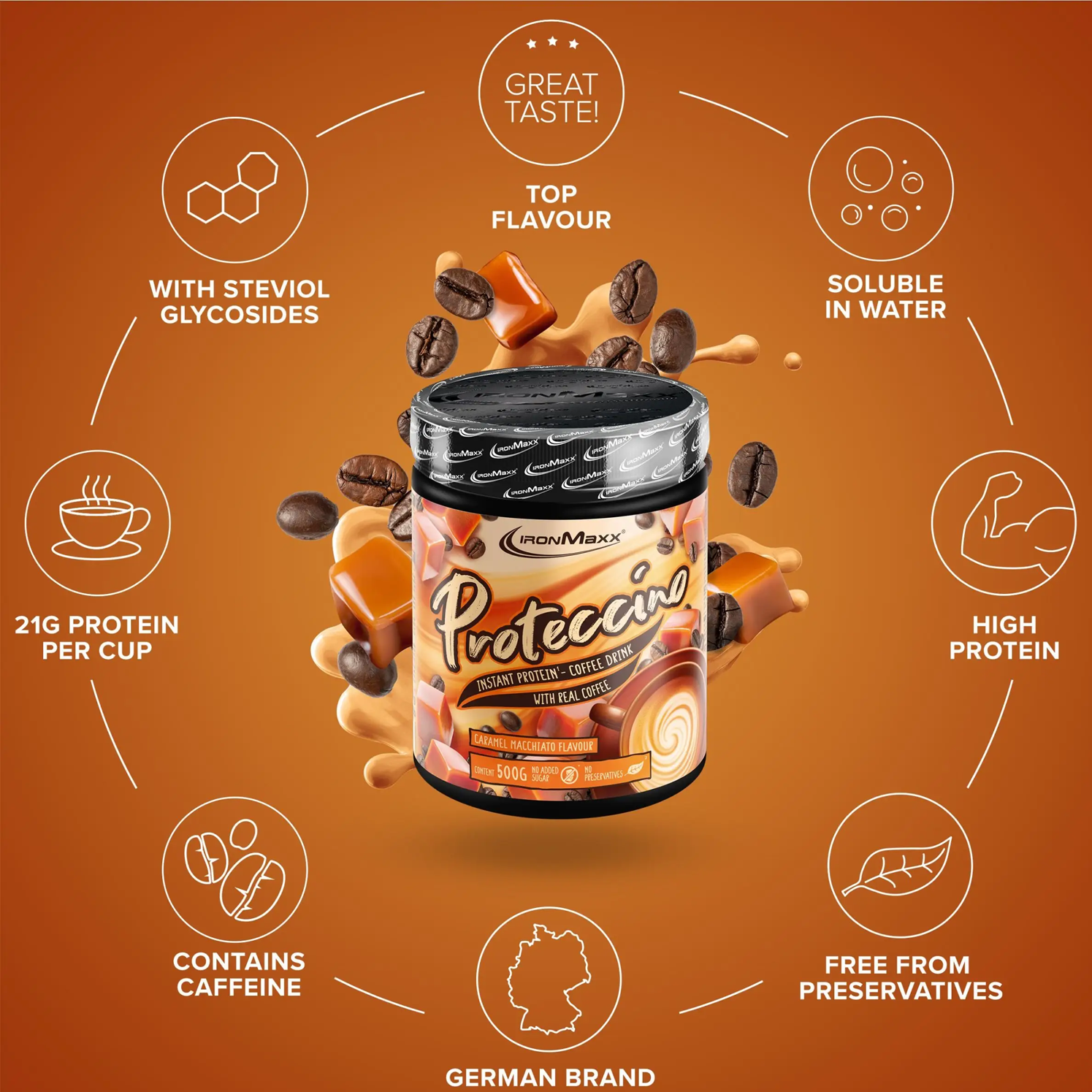 IRONMAXX Proteccino | 500g Tub by IRONMAXX - Premium PROTEINS available at Qimia Nutrition UAE