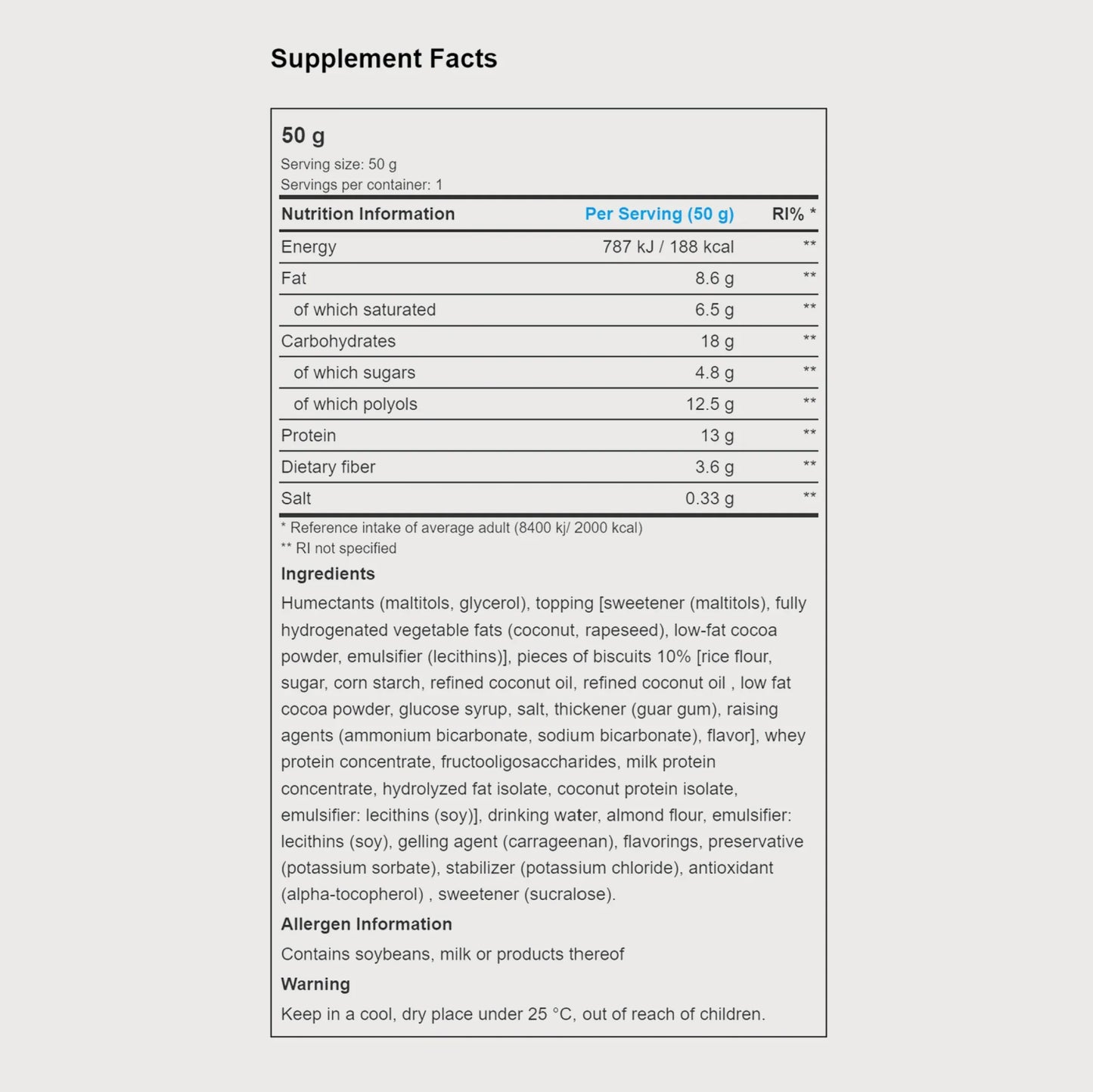 Protein Dessert Bar 50g, pack of 20 | Gluten and palm oil free protein bar - Qimia Nutrition