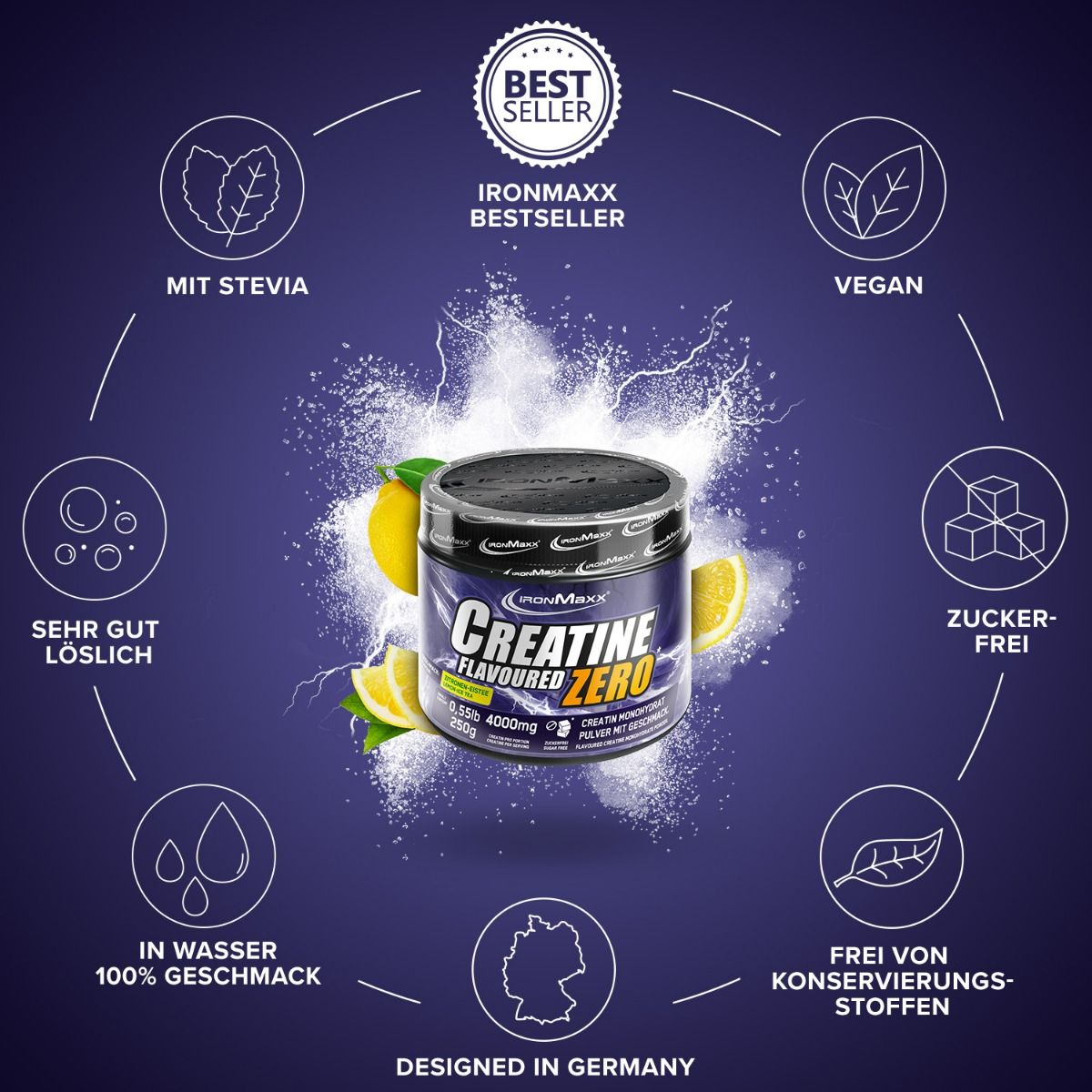 IRONMAXX CREATINE FLAVOURED ZERO | 250g by IRONMAXX - Premium CREATINES available at Qimia Nutrition UAE