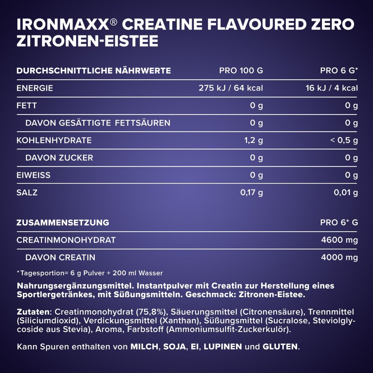 IRONMAXX CREATINE FLAVOURED ZERO | 250g by IRONMAXX - Premium CREATINES available at Qimia Nutrition UAE