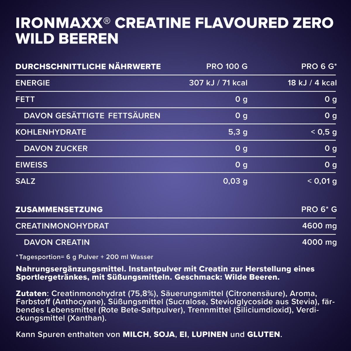 IRONMAXX CREATINE FLAVOURED ZERO | 250g by IRONMAXX - Premium CREATINES available at Qimia Nutrition UAE